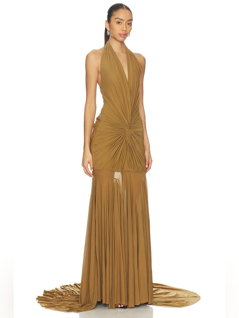 NWT $425 DEME BY GABRIELLA Chloe Dress In Sand Green Medium - Picture 2 of 9